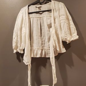 White Ameican Eagle tie up crop top